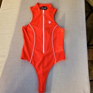 Playboy Red Orange Zip-Up Bodysuit